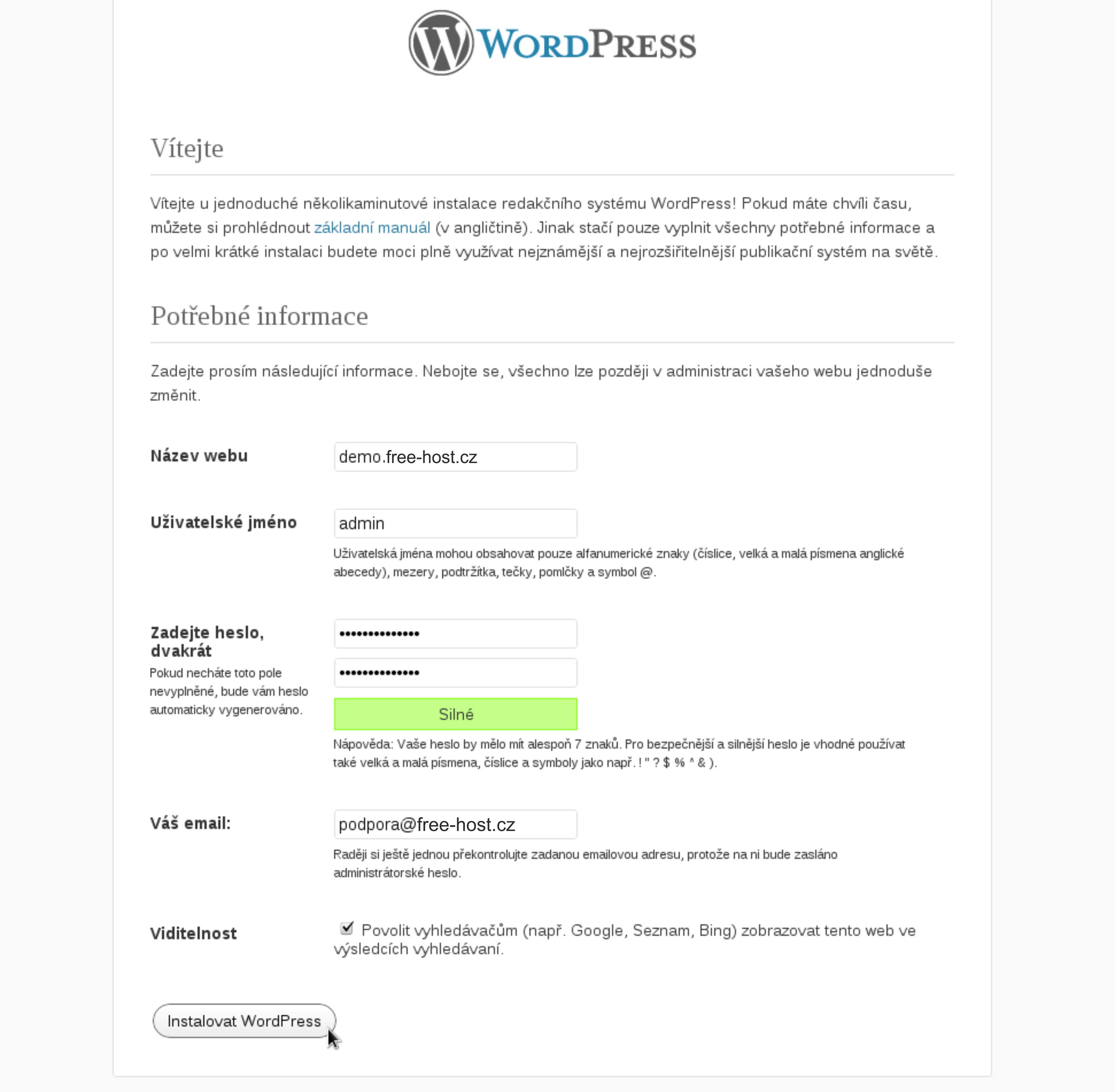 instalace wordpress